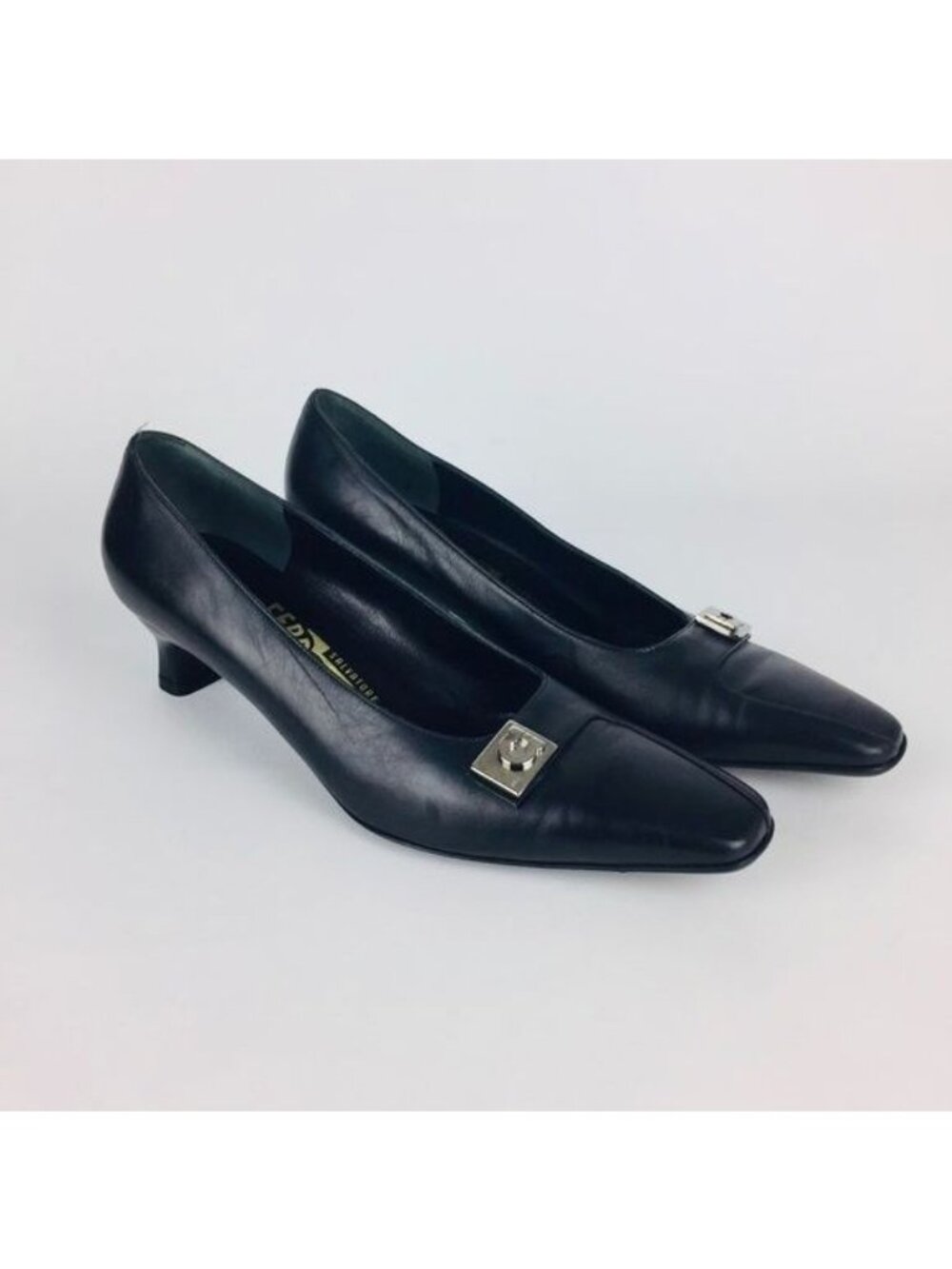 Salvatore Ferragamo Black Gancini Kitten Heel Pumps 6.5